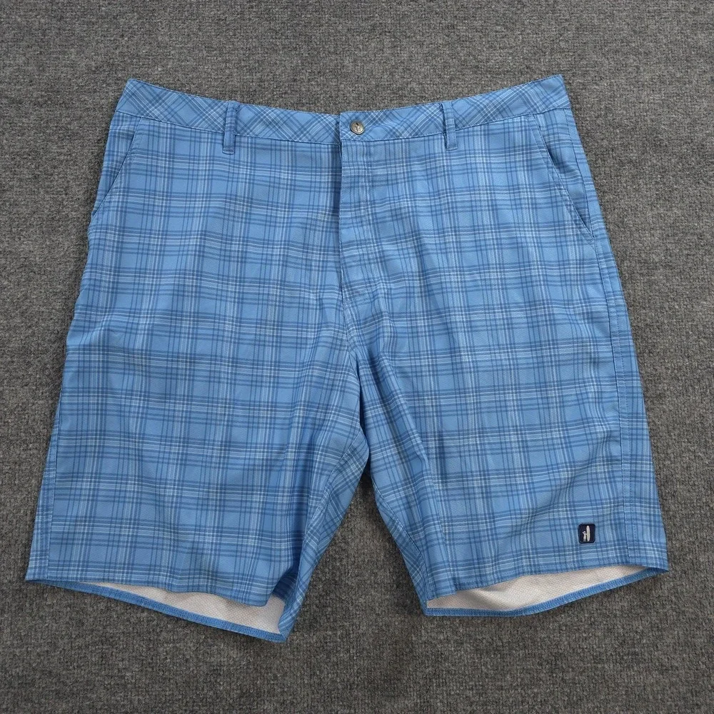 Johnnie O Shorts Mens 38 Blue Plaid Chino 10in Stretch Golf Casual Beach Summer